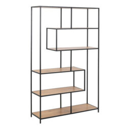 Wyld Haus El Paso Asymmetrical Bookcase   Black Metal Frame With Wild Oak Veneer, 5 Shelves - thumbnail 2