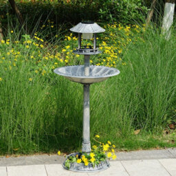 Gr8 Garden Grey Pedestal Bird Bath Feeder Planter Solar Light Garden Feeding Table Station - thumbnail 8