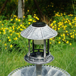 Gr8 Garden Grey Pedestal Bird Bath Feeder Planter Solar Light Garden Feeding Table Station - thumbnail 7