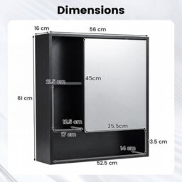 Gainoom Bathroom Black Wall Mirror Cabinet Space-Saving Wall Mounted Wooden Storage Cabinet W/ 3 Open Shelves - thumbnail 2