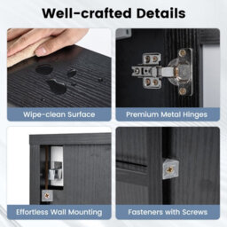 Gainoom Bathroom Black Wall Mirror Cabinet Space-Saving Wall Mounted Wooden Storage Cabinet W/ 3 Open Shelves - thumbnail 7