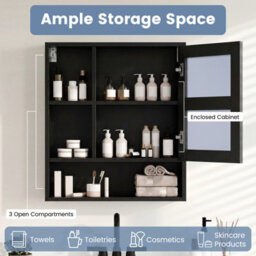 Gainoom Bathroom Black Wall Mirror Cabinet Space-Saving Wall Mounted Wooden Storage Cabinet W/ 3 Open Shelves - thumbnail 8