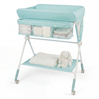 Costway Portable Baby Changing Table Foldable Infant Nursery Station With Wheels-Green - image 1