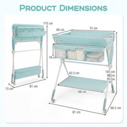 Costway Portable Baby Changing Table Foldable Infant Nursery Station With Wheels-Green - thumbnail 2