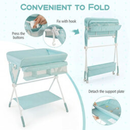 Costway Portable Baby Changing Table Foldable Infant Nursery Station With Wheels-Green - thumbnail 7
