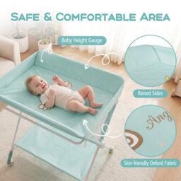Costway Portable Baby Changing Table Foldable Infant Nursery Station With Wheels-Green - thumbnail 6