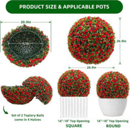 London Boutique Red Set Of 2 55 Cm Artificial Topiary Balls, Faux Rose Plant Spheres, Hanging Chains, Indoor Outdoor Garden Décor - thumbnail 2