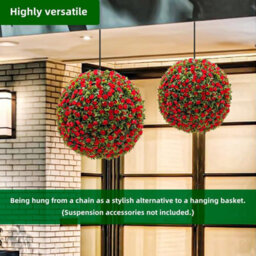 London Boutique Red Set Of 2 55 Cm Artificial Topiary Balls, Faux Rose Plant Spheres, Hanging Chains, Indoor Outdoor Garden Décor - thumbnail 3