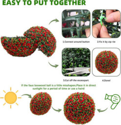 London Boutique Red Set Of 2 55 Cm Artificial Topiary Balls, Faux Rose Plant Spheres, Hanging Chains, Indoor Outdoor Garden Décor - thumbnail 5