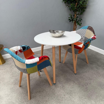 Life Interiors Patchwork Halo Round Dining Set With A White Round Dining Table And Set Of 2 Multicolored Tub Fabric Chairs - image 1