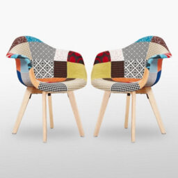 Life Interiors Patchwork Halo Round Dining Set With A White Round Dining Table And Set Of 2 Multicolored Tub Fabric Chairs - thumbnail 3