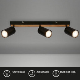 Briloner Gu10 Ceiling Light Black Wood Adjustable 3 Way Spotlight Lamp - thumbnail 3