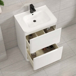 Royal Bathrooms Venice 600mm Gloss White Floor Standing Vanity Unit 2 Drawer with Ceramic Basin - thumbnail 2