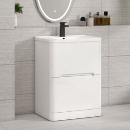 Royal Bathrooms Venice 600mm Gloss White Floor Standing Vanity Unit 2 Drawer with Ceramic Basin - thumbnail 3