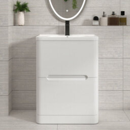 Royal Bathrooms Venice 600mm Gloss White Floor Standing Vanity Unit 2 Drawer with Ceramic Basin