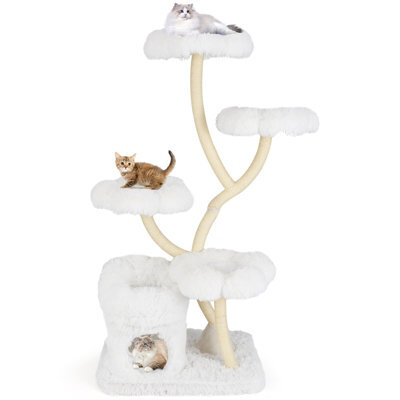 Costway Freestanding Cat Tower 162 Cm Tall Cat Tree W/ Flower-Shaped Platforms-White - image 1