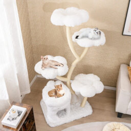 Costway Freestanding Cat Tower 162 Cm Tall Cat Tree W/ Flower-Shaped Platforms-White - thumbnail 3