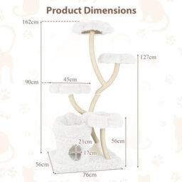 Costway Freestanding Cat Tower 162 Cm Tall Cat Tree W/ Flower-Shaped Platforms-White - thumbnail 2