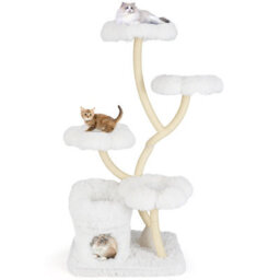 Costway Freestanding Cat Tower 162 Cm Tall Cat Tree W/ Flower-Shaped Platforms-White - thumbnail 1