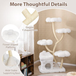 Costway Freestanding Cat Tower 162 Cm Tall Cat Tree W/ Flower-Shaped Platforms-White - thumbnail 7