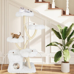 Costway Freestanding Cat Tower 162 Cm Tall Cat Tree W/ Flower-Shaped Platforms-White - thumbnail 5