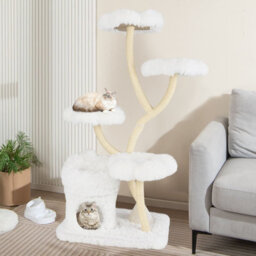 Costway Freestanding Cat Tower 162 Cm Tall Cat Tree W/ Flower-Shaped Platforms-White - thumbnail 4