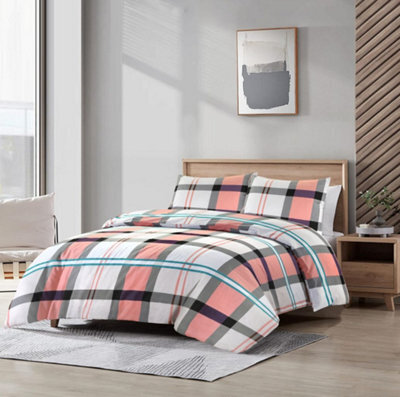Homes & Linen Remi Check Pink Duvet Cover Set Polycotton With Pillowcases Soft Breathable Reversible - image 1