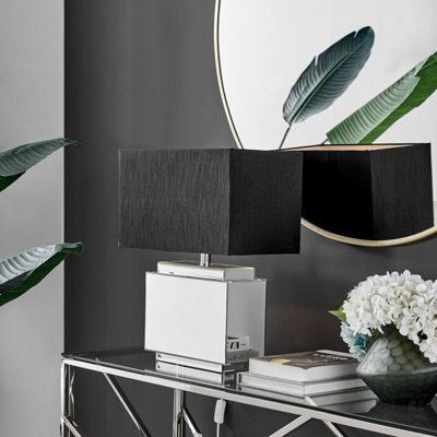 Furniturebox Saanvi Contemporary Mirrored Glass Table Lamp With Wide Black Light Shade Including A Rated Energy Efficient Led Bulb - image 1