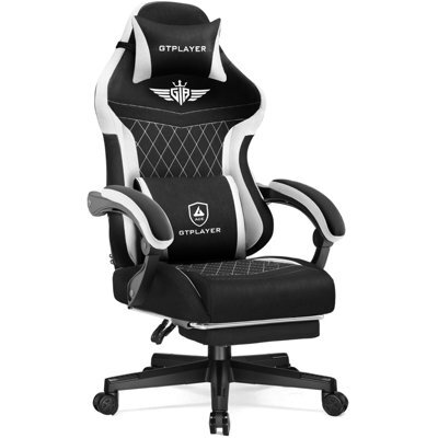 Gtplayer Gaming Chair Fabric, High Back Computer Chairs With Footrest For Adults, Ergonomic Pc Chair For Home Office, Black - image 1