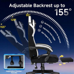 Gtplayer Gaming Chair Fabric, High Back Computer Chairs With Footrest For Adults, Ergonomic Pc Chair For Home Office, Black - thumbnail 6