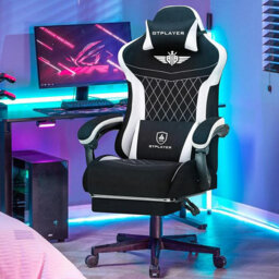Gtplayer Gaming Chair Fabric, High Back Computer Chairs With Footrest For Adults, Ergonomic Pc Chair For Home Office, Black - thumbnail 2
