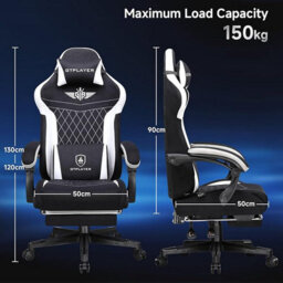 Gtplayer Gaming Chair Fabric, High Back Computer Chairs With Footrest For Adults, Ergonomic Pc Chair For Home Office, Black - thumbnail 3
