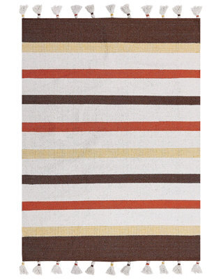 Beliani Handwoven Cotton Area Rag Rug Brown And Beige Stripes 140 X 200 Cm - image 1