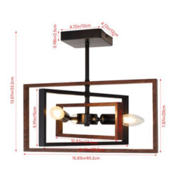 Living And Home Black Teak Wood Grain 3 Light Vintage Industria Ceiling Light ,e14 - thumbnail 8