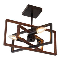 Living And Home Black Teak Wood Grain 3 Light Vintage Industria Ceiling Light ,e14 - thumbnail 2