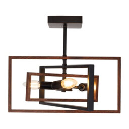 Living And Home Black Teak Wood Grain 3 Light Vintage Industria Ceiling Light ,e14
