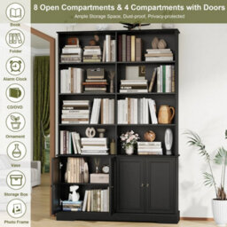 Black Bookcase With Doors 6Tier Bookshelf Tall Storage Shelving Unit 120X27X185Cm - thumbnail 4