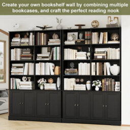 Black Bookcase With Doors 6Tier Bookshelf Tall Storage Shelving Unit 120X27X185Cm - thumbnail 5
