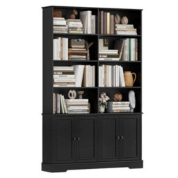 Black Bookcase With Doors 6Tier Bookshelf Tall Storage Shelving Unit 120X27X185Cm - thumbnail 1