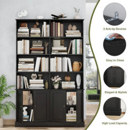 Black Bookcase With Doors 6Tier Bookshelf Tall Storage Shelving Unit 120X27X185Cm - thumbnail 3
