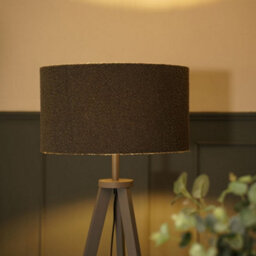 Valuelights Morrigan Grey Wood Shelf Tripod Floor Lamp With Boucle Shade - thumbnail 2