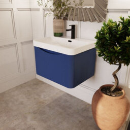 Balterley Dunwood Modern Wall Hung 1-Drawer Bathroom Vanity With Thin Edge Ceramic Basin, Satin Blue, 600mm - thumbnail 4