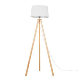 Valuelights Barbro Natural Tripod Floor Lamp With White Linen Tapered Shade