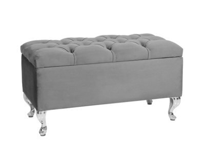 Londona 90Cm Chesterfield Ottoman Storage Bench - Plush Velvet Shoe Bench - Grey Upholstery Footstool With Storage - image 1