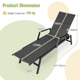 Wicker Outdoor Chaise Lounge Adjustable Rattan Garden Lounge Chair - thumbnail 2