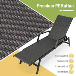 Wicker Outdoor Chaise Lounge Adjustable Rattan Garden Lounge Chair - thumbnail 4