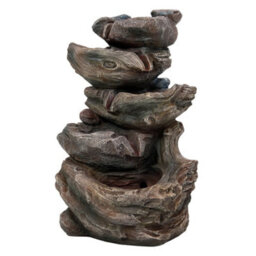 Living And Home 5-Tier Realistic Wood-Stone Look Resin Solar-Powered Water Fountain, Outdoor Decor For Patio & Yard - thumbnail 8