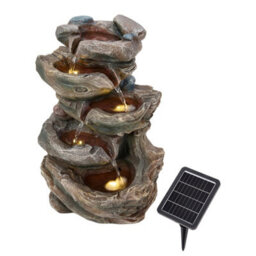 Living And Home 5-Tier Realistic Wood-Stone Look Resin Solar-Powered Water Fountain, Outdoor Decor For Patio & Yard - thumbnail 3