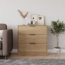 Urbn-Living Urbnliving Width 80Cm Oak Colour Chest Of 3 Drawers Modern Compact Storage Bedside Metal Handle Cabinet Bedroom Furniture - thumbnail 2