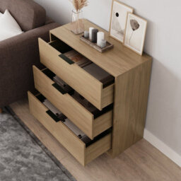 Urbn-Living Urbnliving Width 80Cm Oak Colour Chest Of 3 Drawers Modern Compact Storage Bedside Metal Handle Cabinet Bedroom Furniture - thumbnail 3
